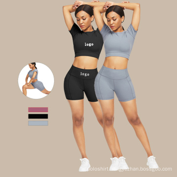 Wholesale Slimming High Waist Pants Crop Top Fitness Yoga Two Piece Short Set Women Clothing